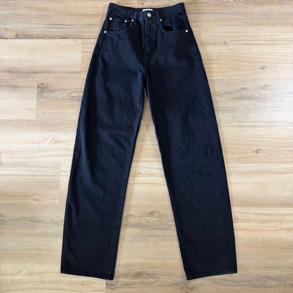 Frame Le Straight Black Denim Jeans Sz 27 Film Noir Minimalist Quiet Luxury Chic